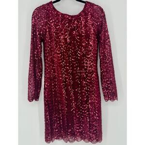 Charlotte Russe Long Sleeve Red Burgundy Sequin Party Holiday Dress  Size M
